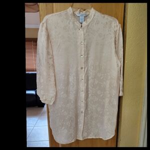 August Silk Pastel Pink Floral Sleep Shirt Size Medium●